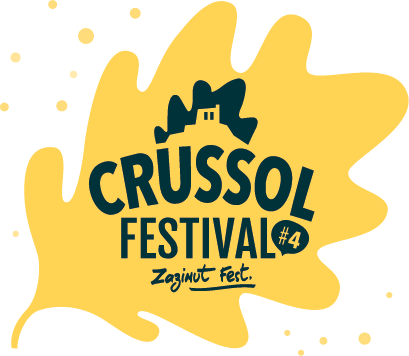 Animation du logo du festival de Crussol avec feuille jaune en fond