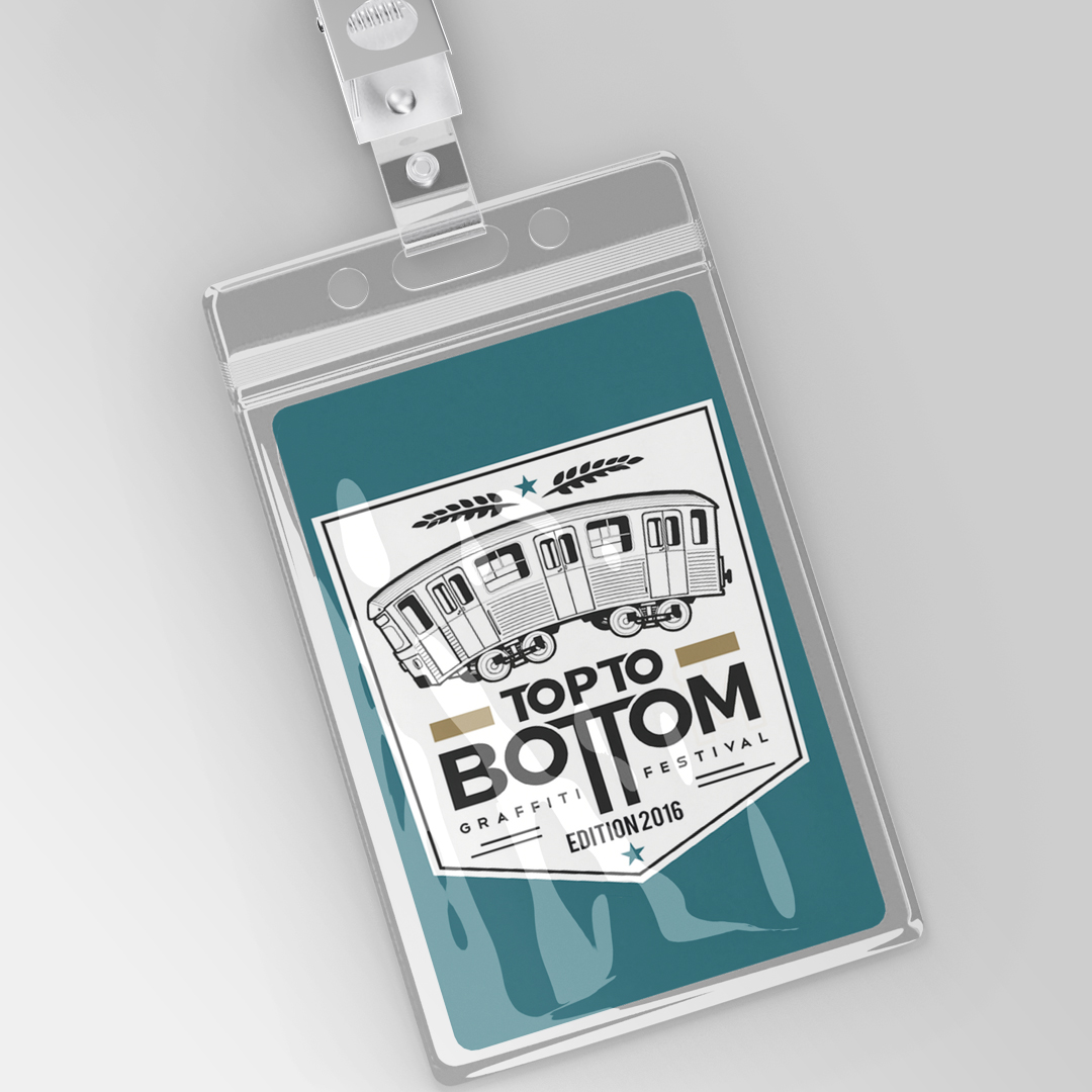 Badge destiné à la presse pour le festival Top to bottom