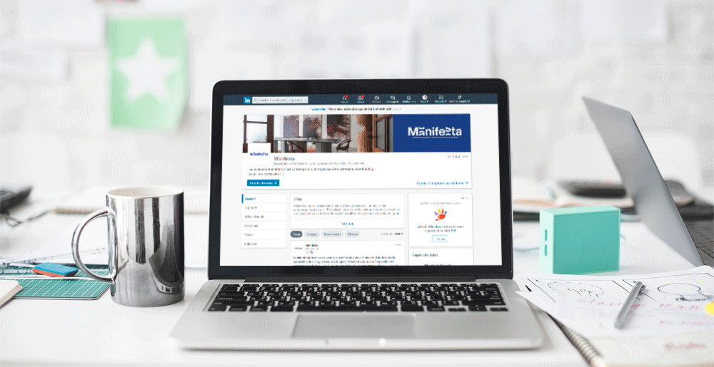 Page d'ordinateur montrant le profil du réseau social LinkedIn de l'entreprise Manifesta