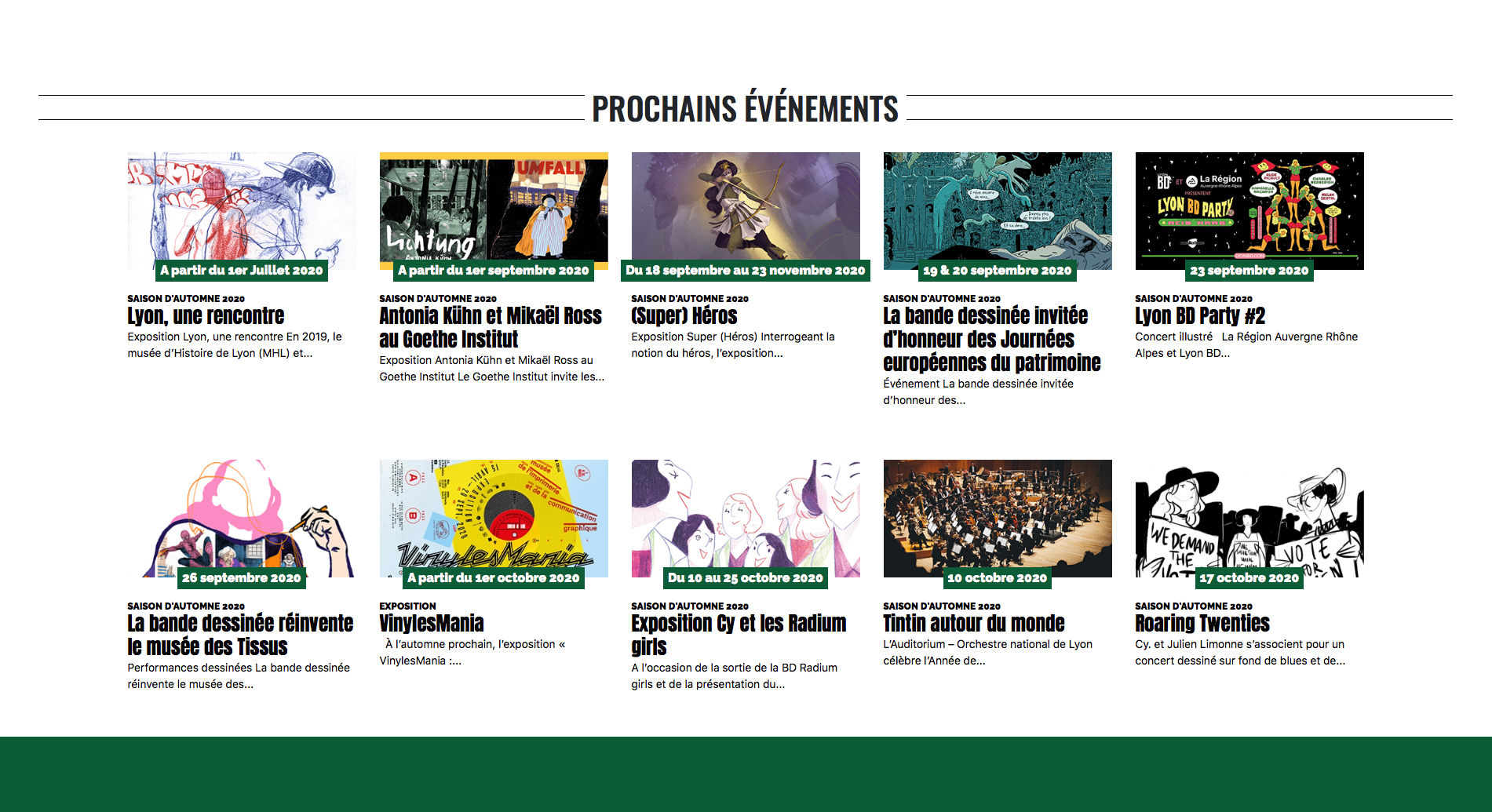 Screen du site internet de Lyon BD ouvert sur le header du site Lyon BD festival avec visibilité sur les prochains évènements