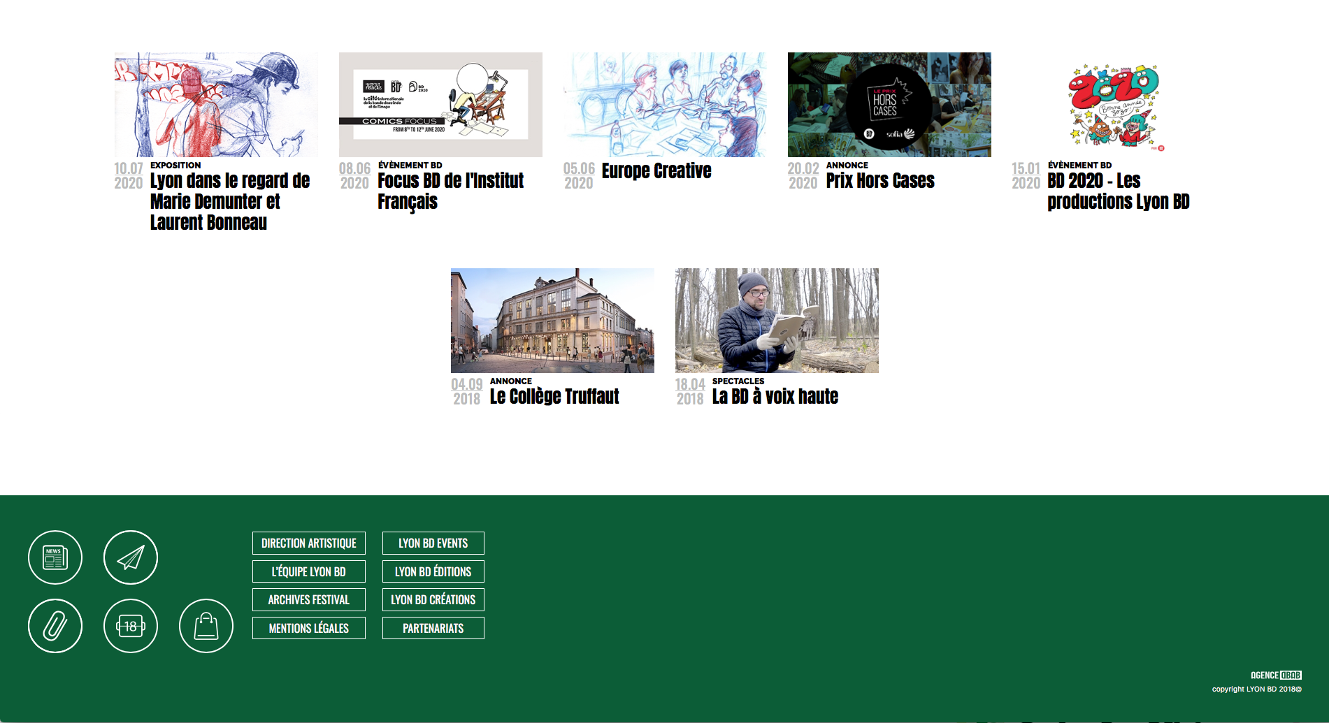 Screen du site internet de Lyon BD ouvert sur le header du site Lyon BD au niveau du fooder durant le festival