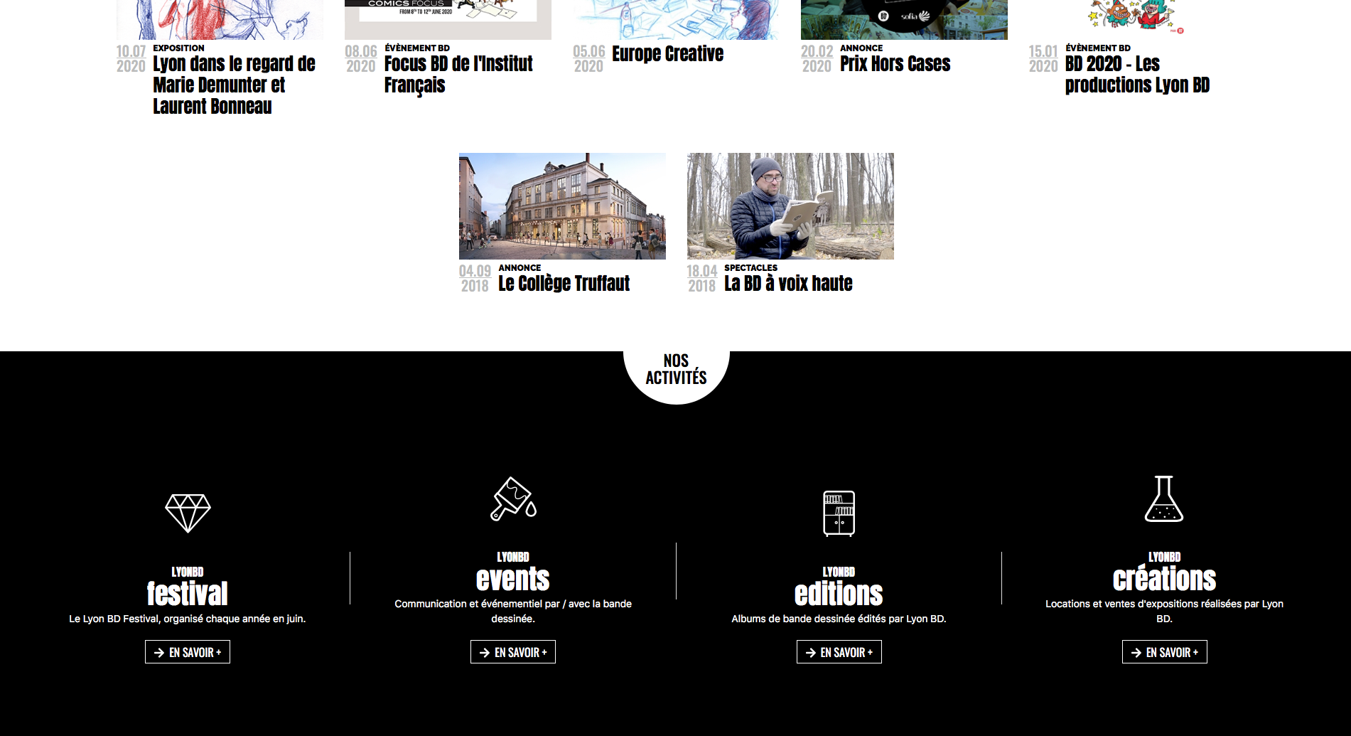 Screen du site internet de Lyon BD ouvert les actualités du Lyon BD
