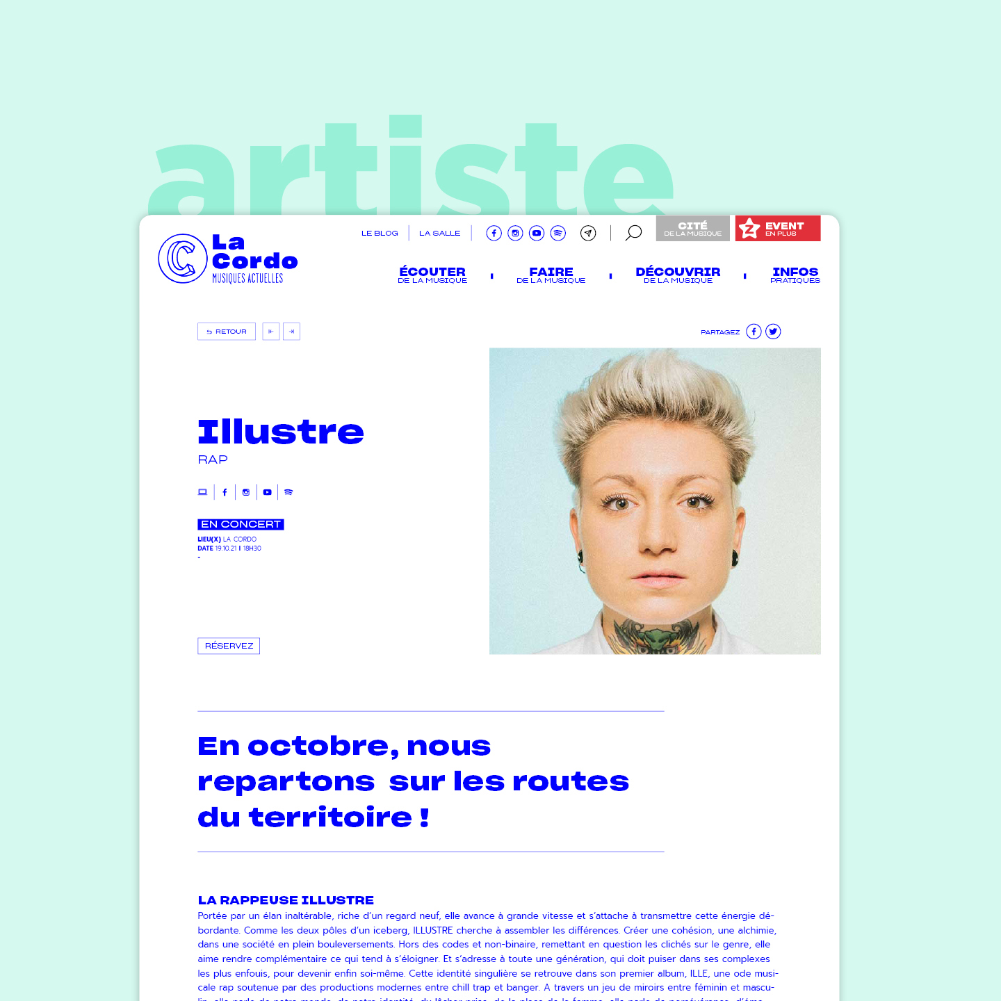 Fiche artiste issue de l'architecture du site web réalisé par notre agence de communication